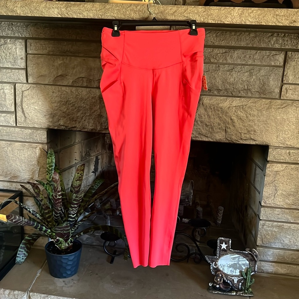 Free People Movement gathered leggings with pockets bright coral